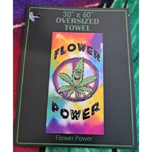 New Flower Power Pot Leaf Bath Beach Pool Gift Towel Marijuana 30x60 Peace Sign - Picture 3 of 3